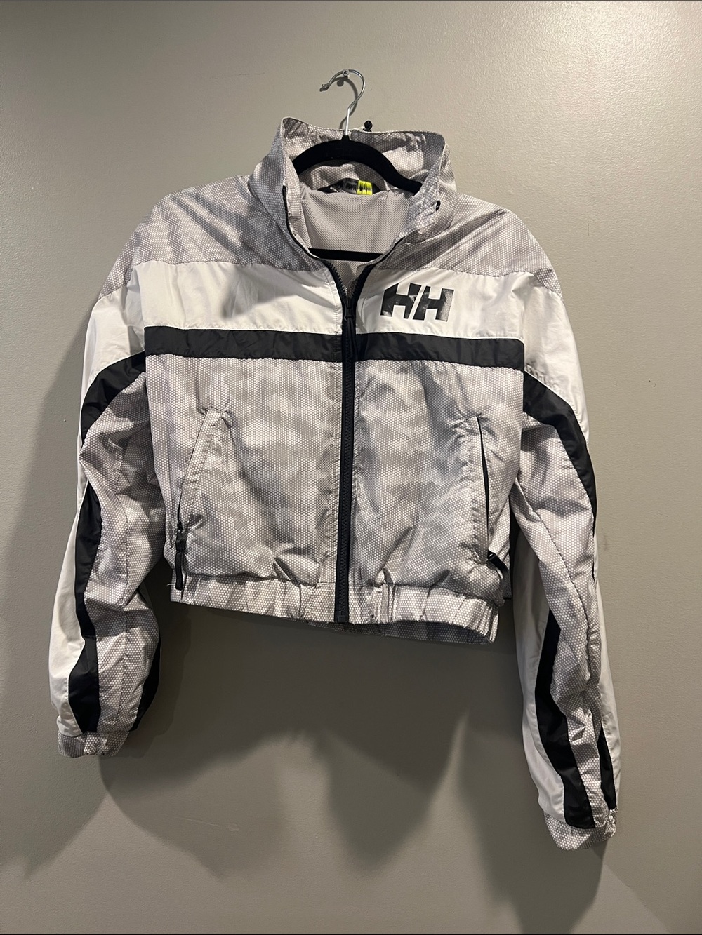 Helly Hansen White and Black Colorblock Cropped Rain Jacket